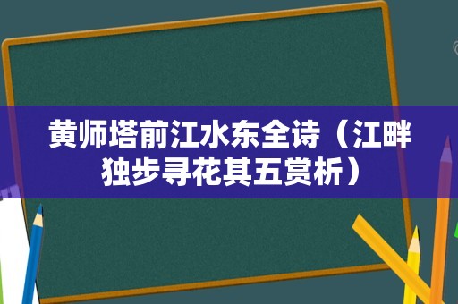 黄师塔前江水东全诗（江畔独步寻花其五赏析）